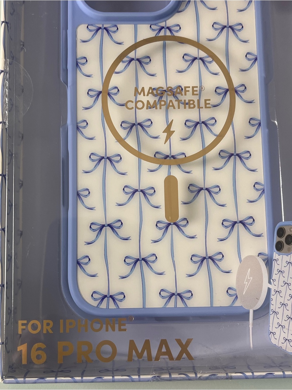 iPhone 16 Pro Max Case — Light Blue Bow Pattern - Picture 2 of 3